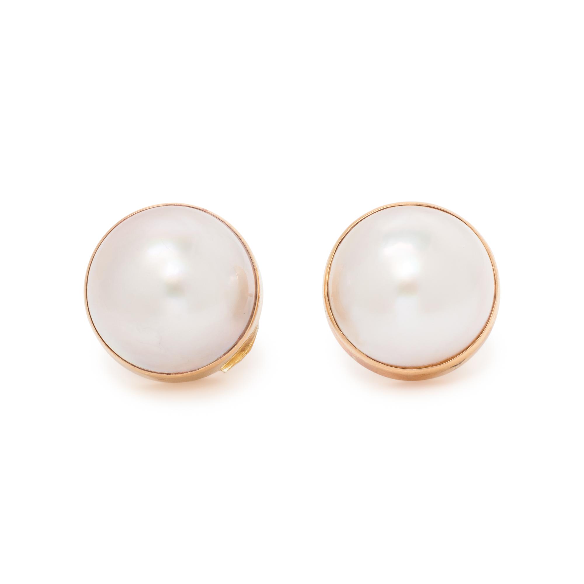CONVERTIBLE CULTURED MABE PEARL, DIAMOND AND ENAMEL EARRINGS