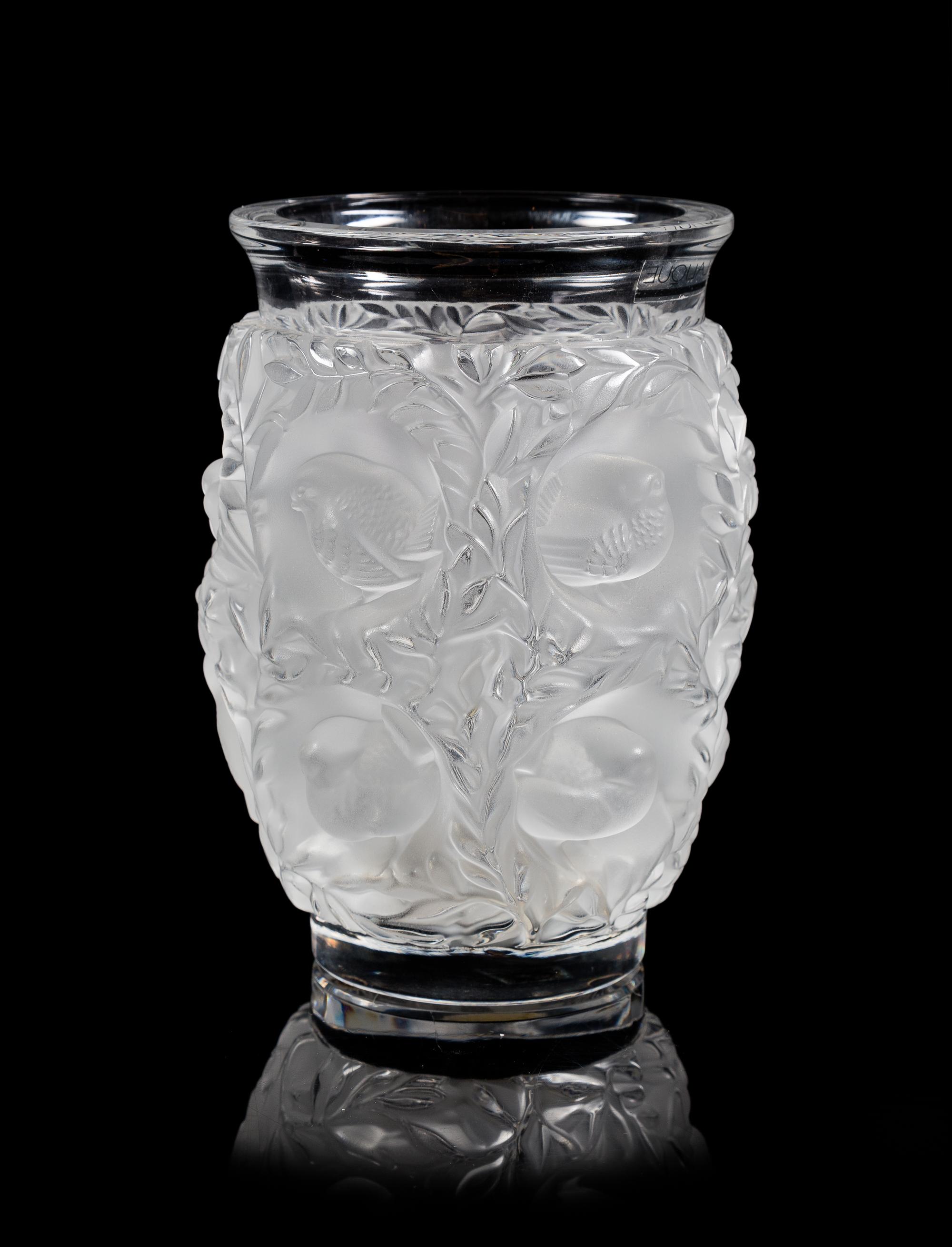 Lalique, a Bagatelle pattern molded and frosted glass vase