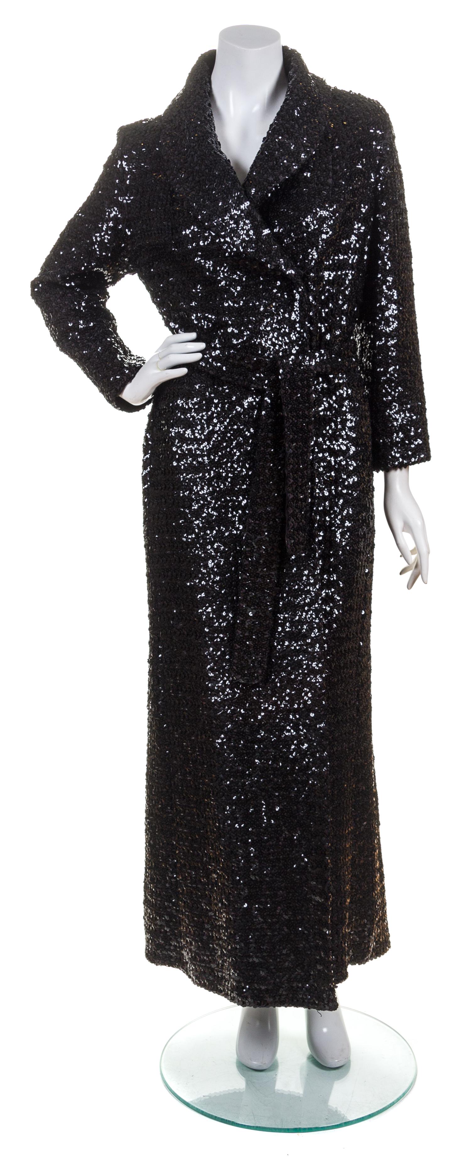 A Black Sequin Evening Coat, Size 10.