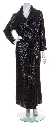 A Black Sequin Evening Coat, Size 10.