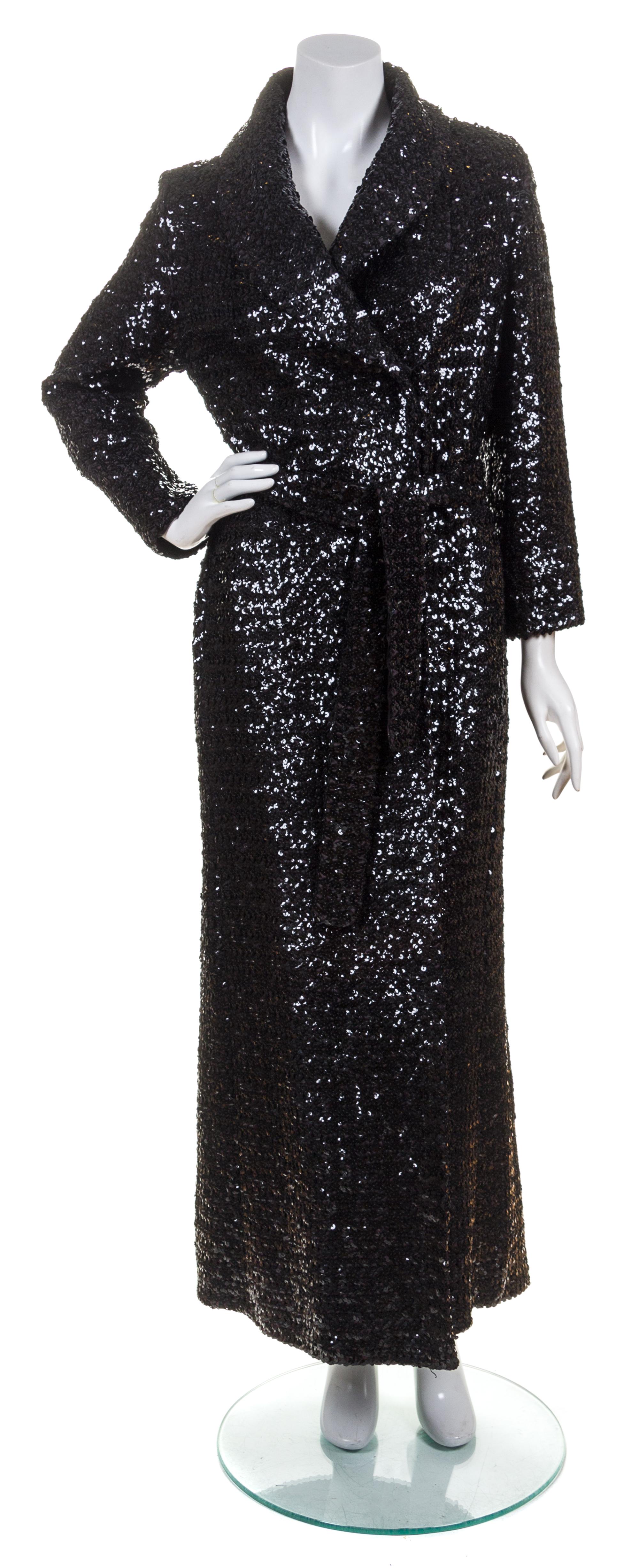 A Black Sequin Evening Coat, Size 10.