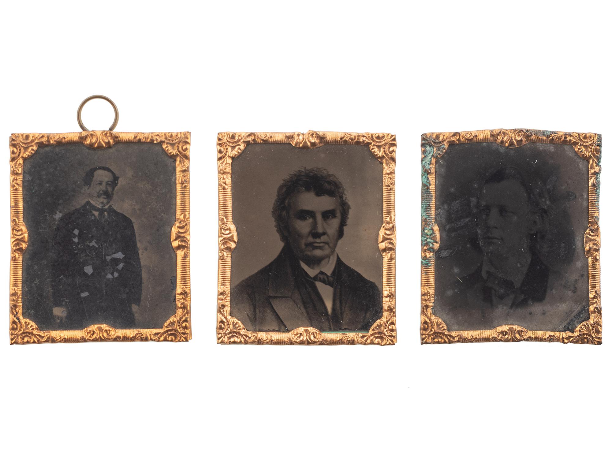 [ABOLITION] -- [POLITICS]. A group of 3 Abbot & Co. sixteenth plate tintypes of Peter Cartwright, Henry Ward Beecher, and William Howard Russell.
