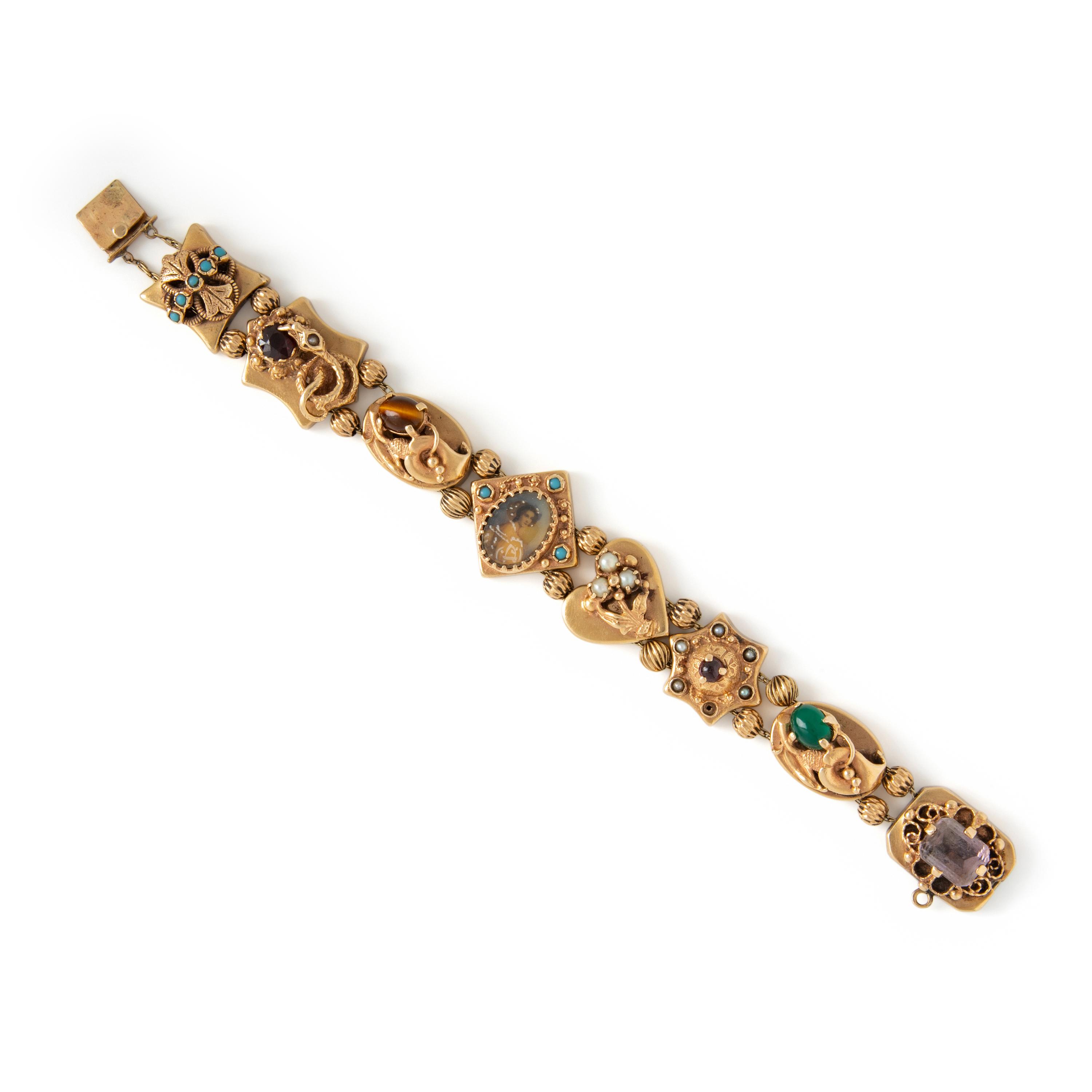 Yellow Gold and Multigem Slide Charm Bracelet