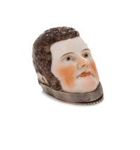 An English Silver-Plate Mounted Porcelain Bonbonniere, Stevenson & Hancock, Derby, 19th century, depicting a historical gentleman, poss