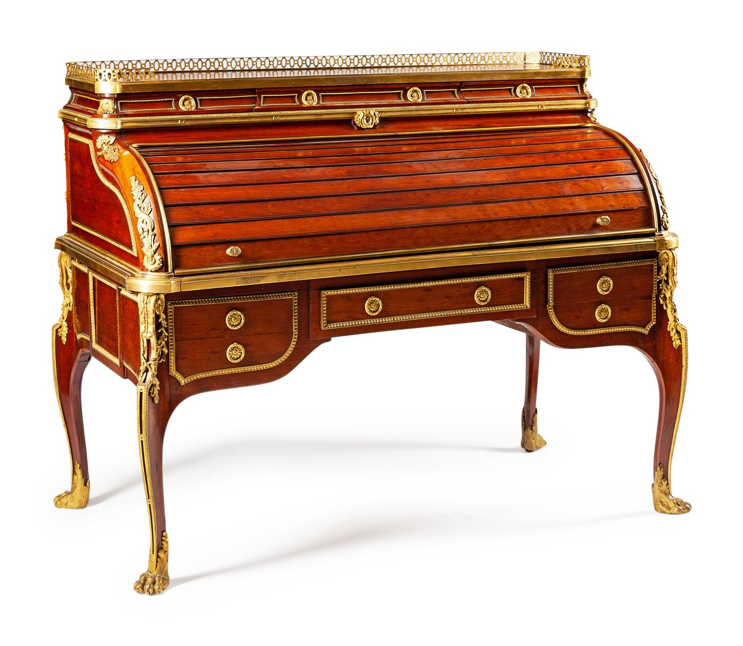 A French Gilt Bronze Mounted Cylinder Desk