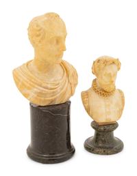 Two Small Alabaster Busts on Marble Socles