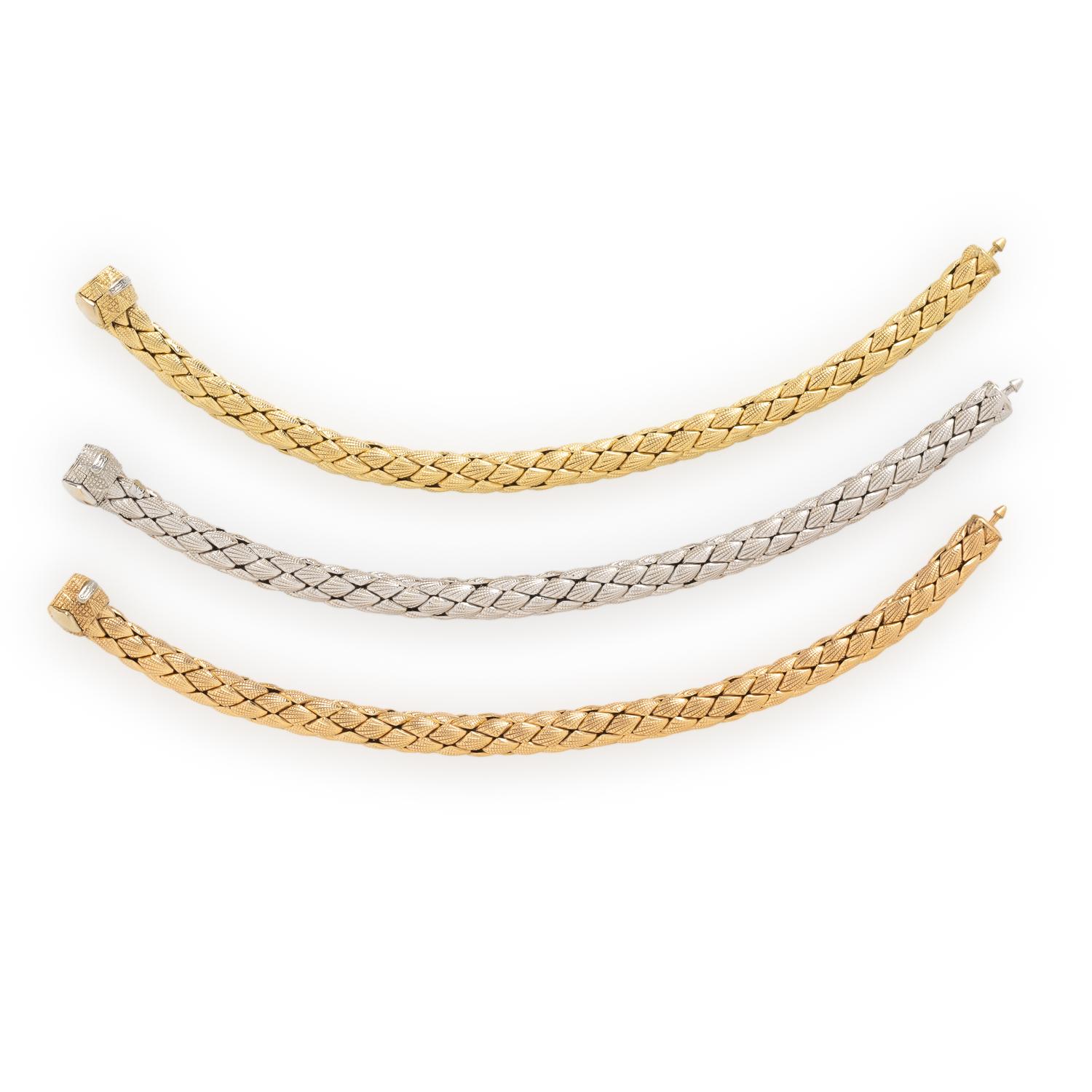 CHIMENTO, THREE CONVERTIBLE TRICOLOR GOLD BRACELETS