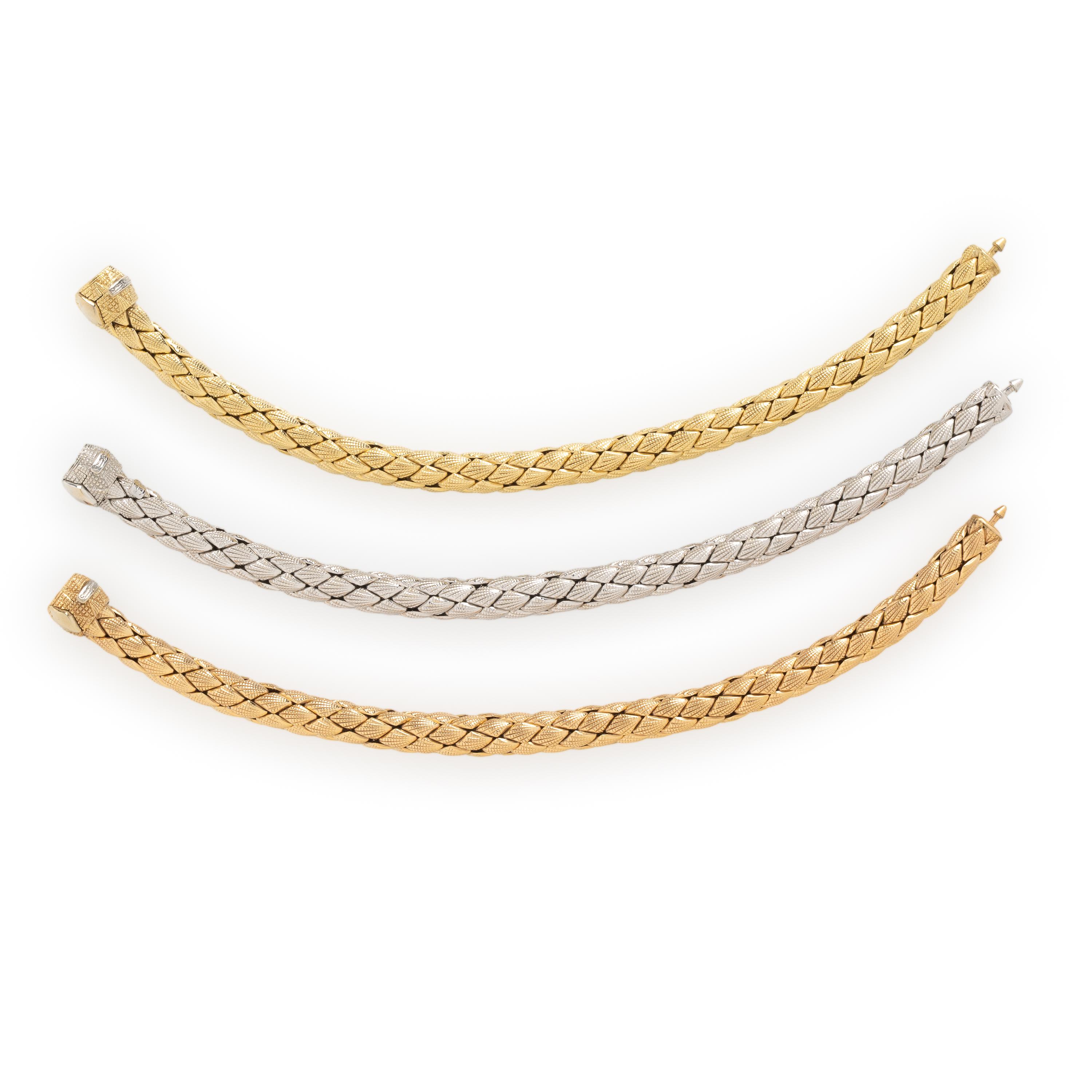 CHIMENTO, THREE CONVERTIBLE TRICOLOR GOLD BRACELETS