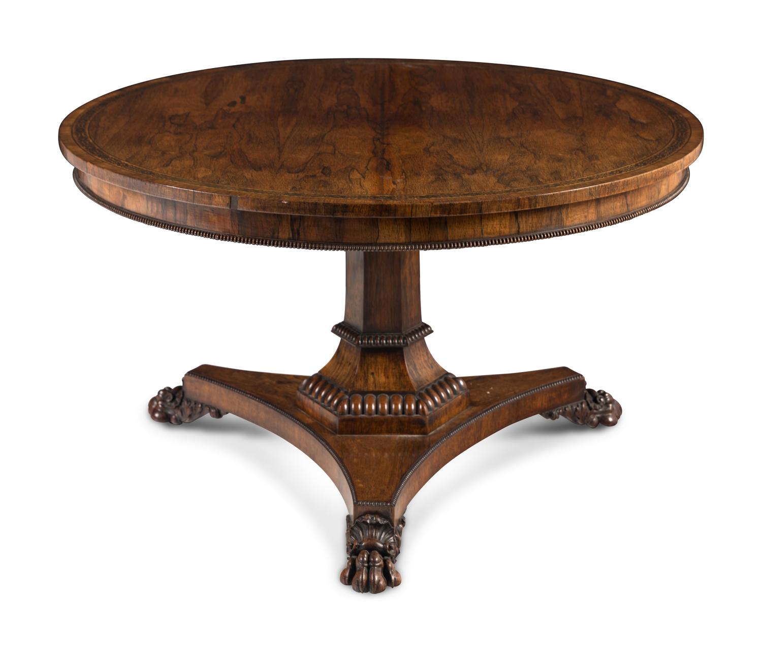 A George IV Brass Inlaid Rosewood Tilt-Top Breakfast Table