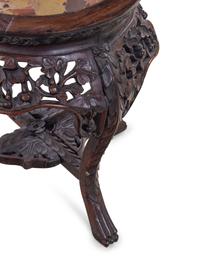 A Chinese Hardwood and Marble-Inset Jardinière Stand