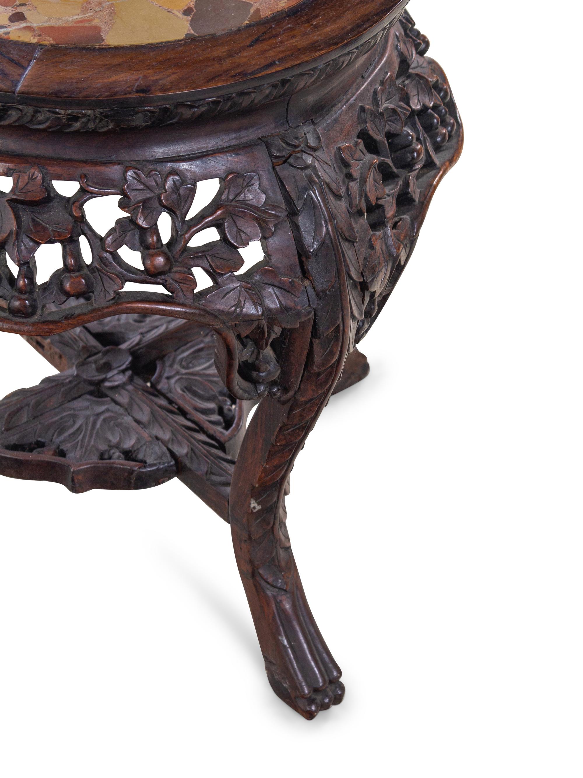 A Chinese Hardwood and Marble-Inset Jardinière Stand