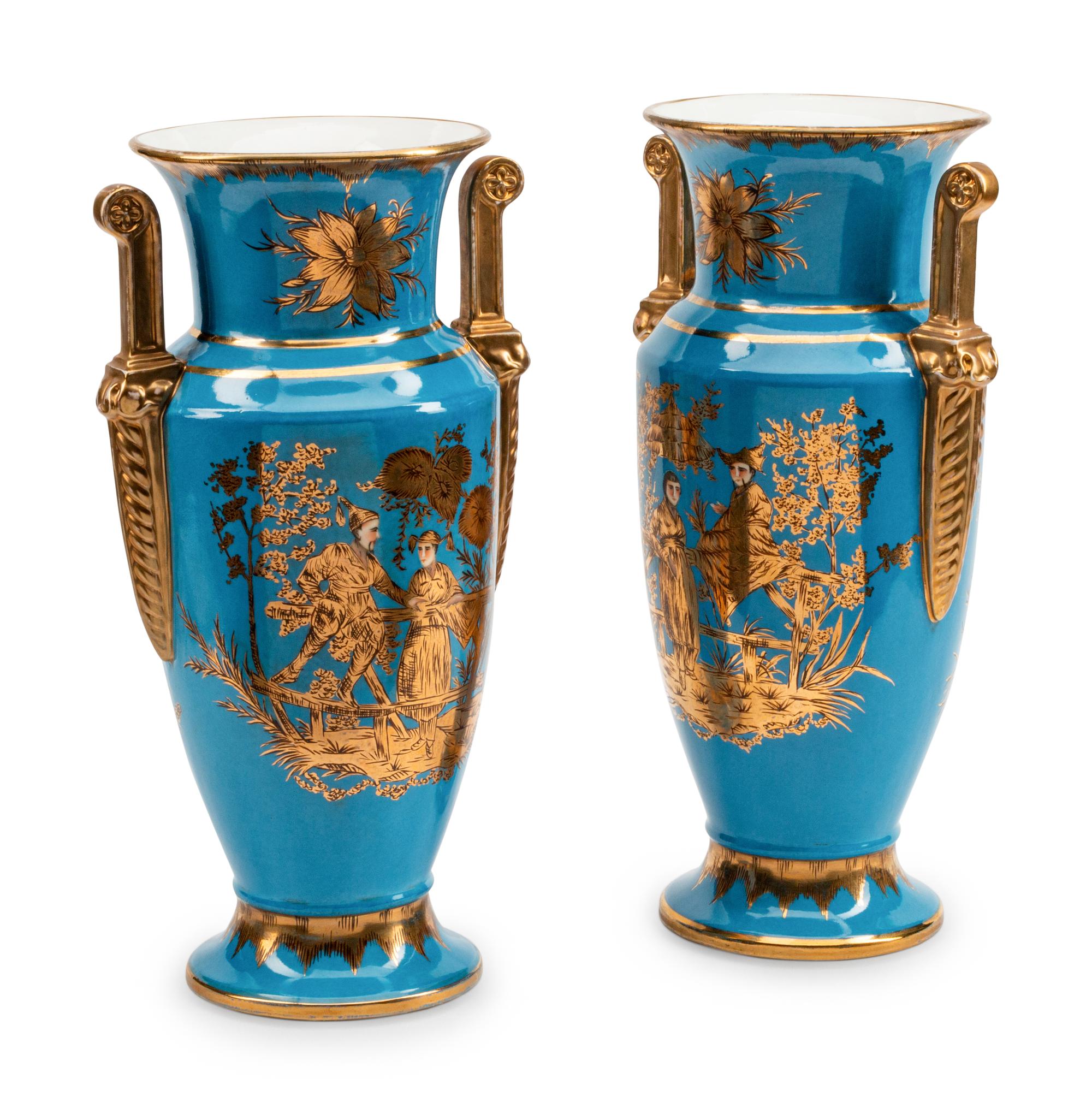 A Pair of Paris Porcelain Chinoiserie-Decorated Vases