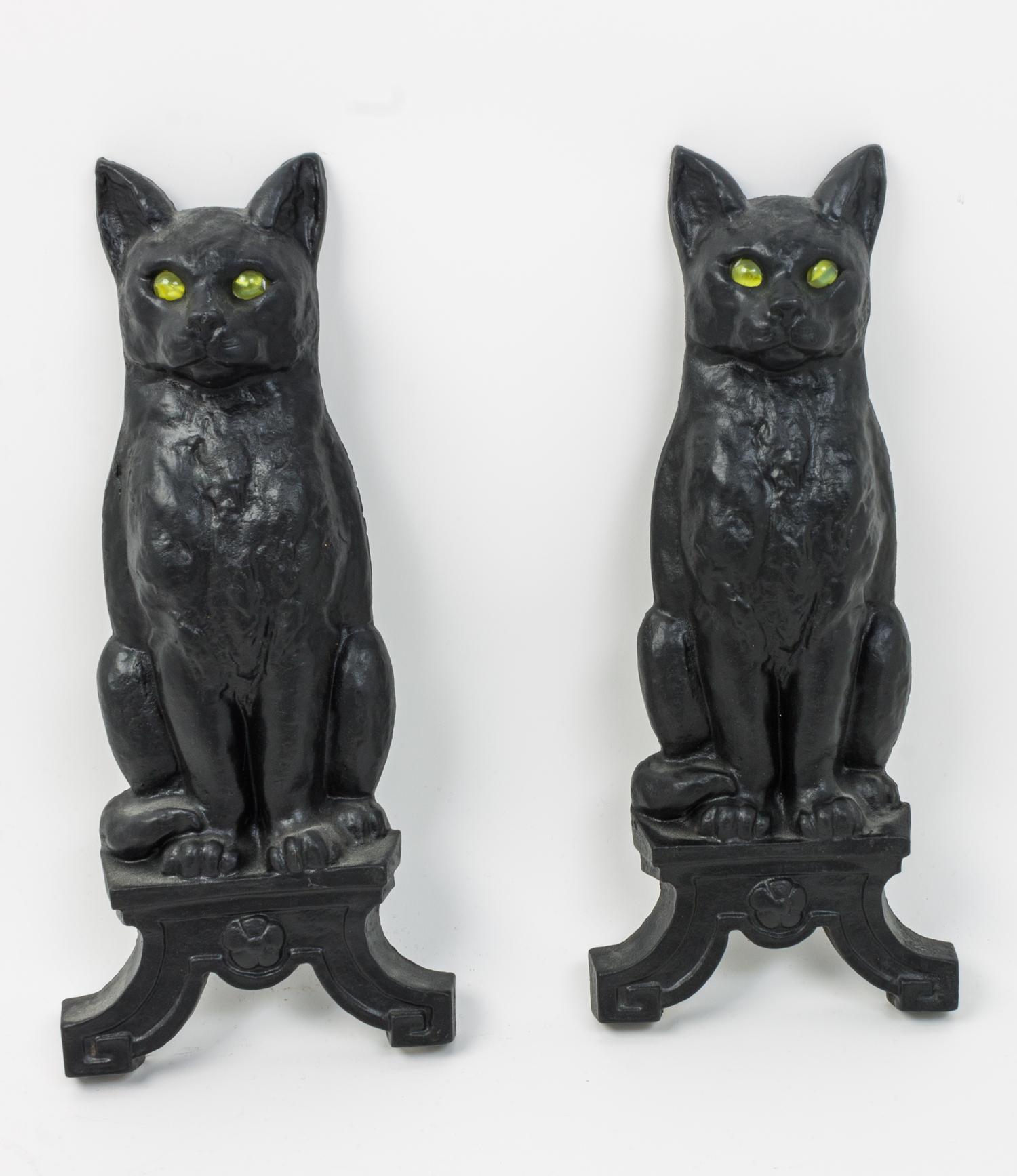 A Pair of American Iron Cat Form Andirons Height 16 1/2 inches. — 19TH CENTURY