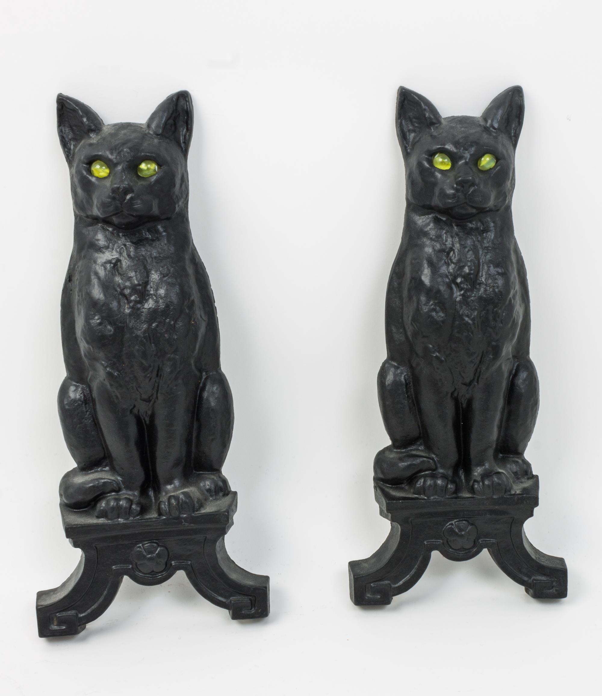A Pair of American Iron Cat Form Andirons Height 16 1/2 inches. — 19TH CENTURY