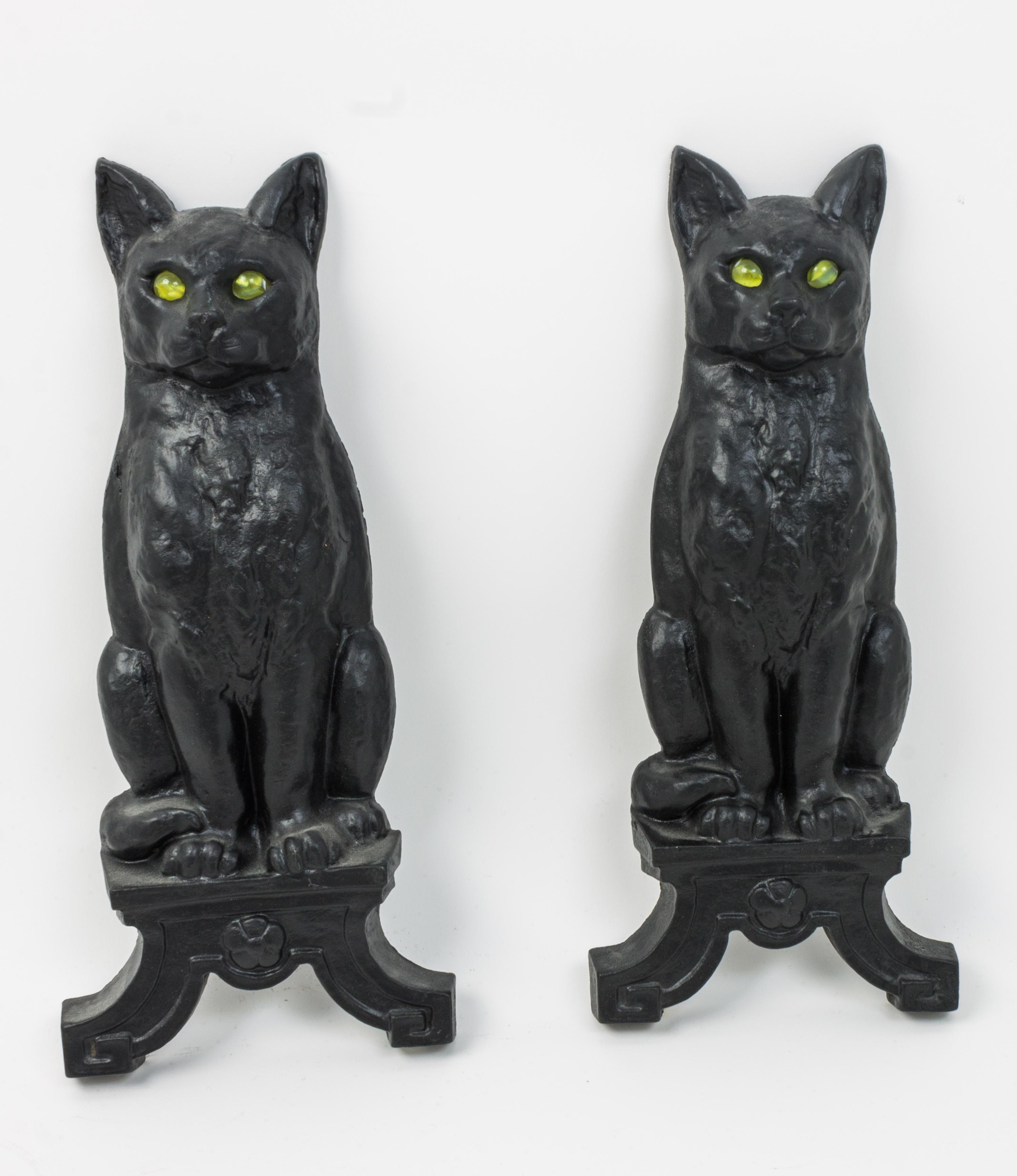 A Pair of American Iron Cat Form Andirons Height 16 1/2 inches. — 19TH CENTURY