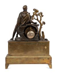 An Empire Style Gilt and Patinated Bronze Figural Mantel Clock