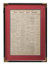 [LINCOLNIANA]. Daily Illinois State Journal . 9 December 1858. With Lincoln & Herndon advertisement.