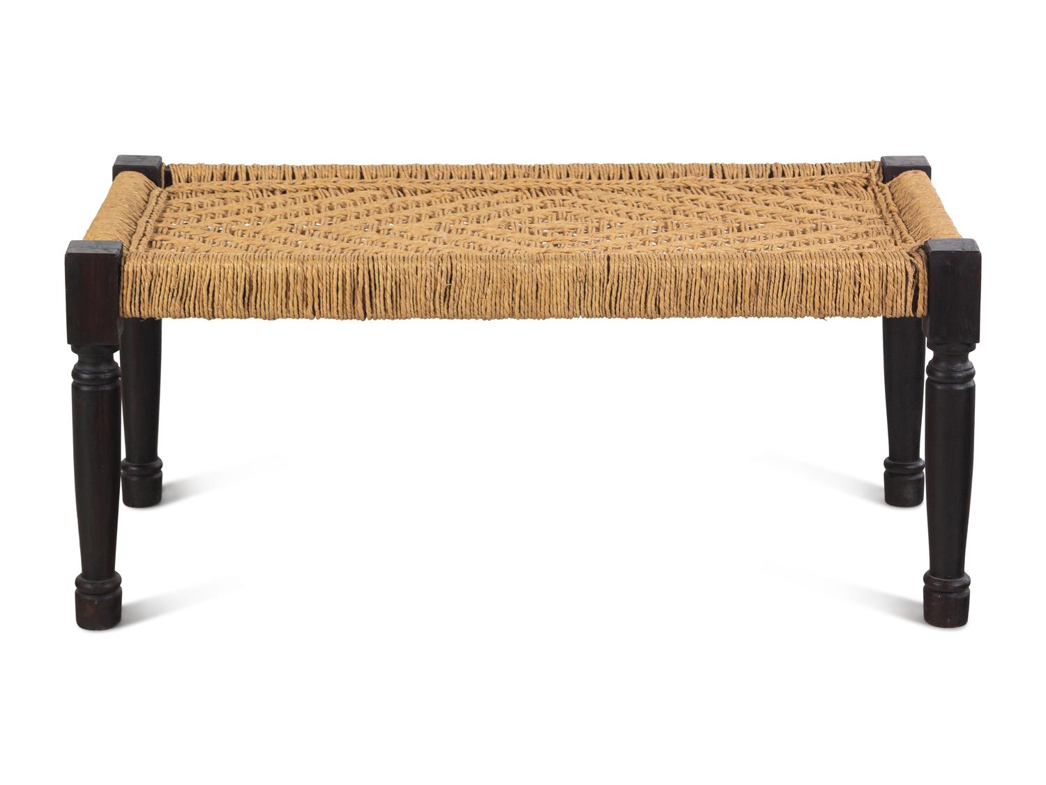 A Teakwood Woven Seat Bench