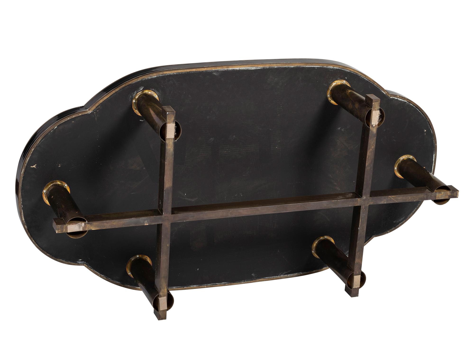 A Brass and Black Lacquer Coffee Table