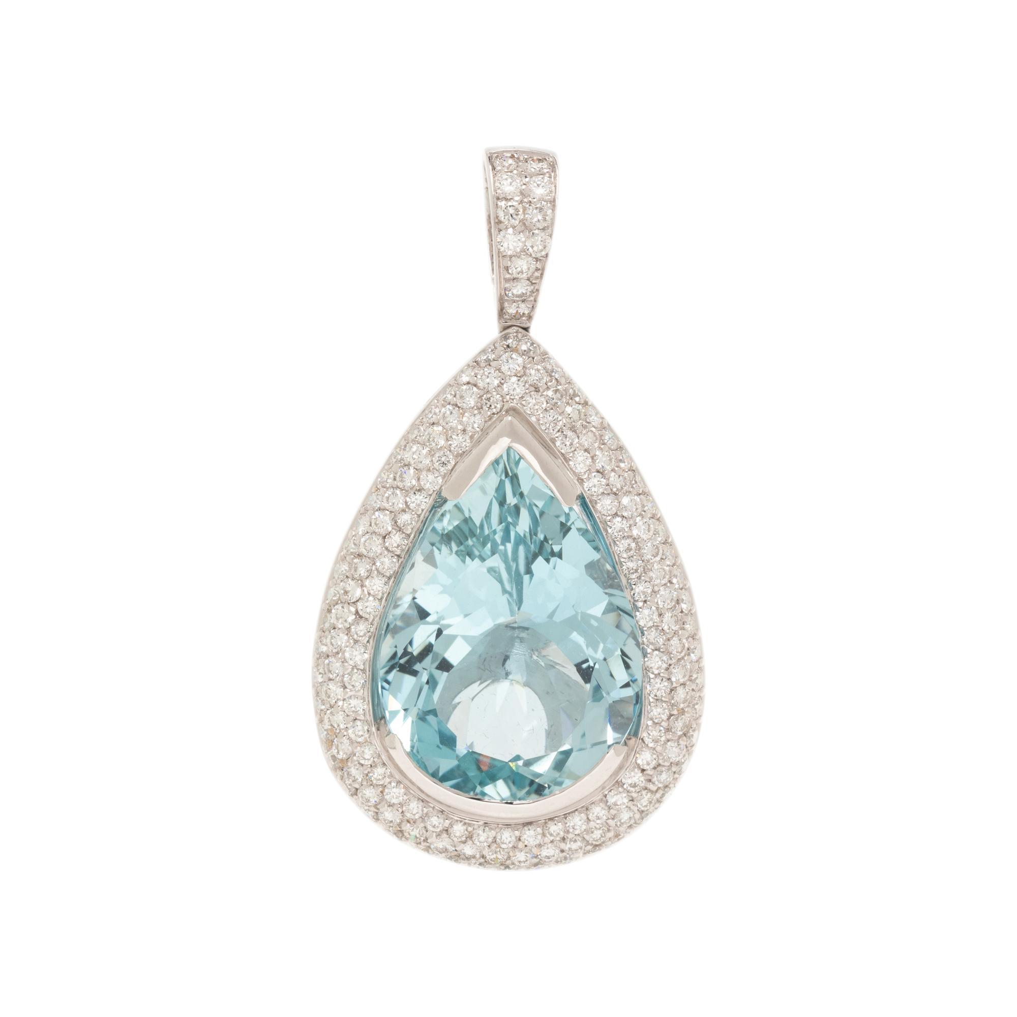 WHITE GOLD, AQUAMARINE, AND DIAMOND PENDANT