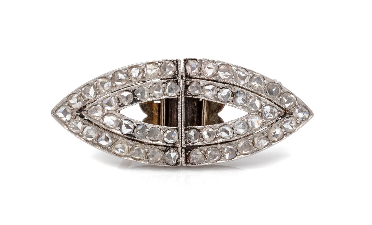 A Pair of Antique Platinum and Diamond Double Clip Brooch, 3.48 dwts.
