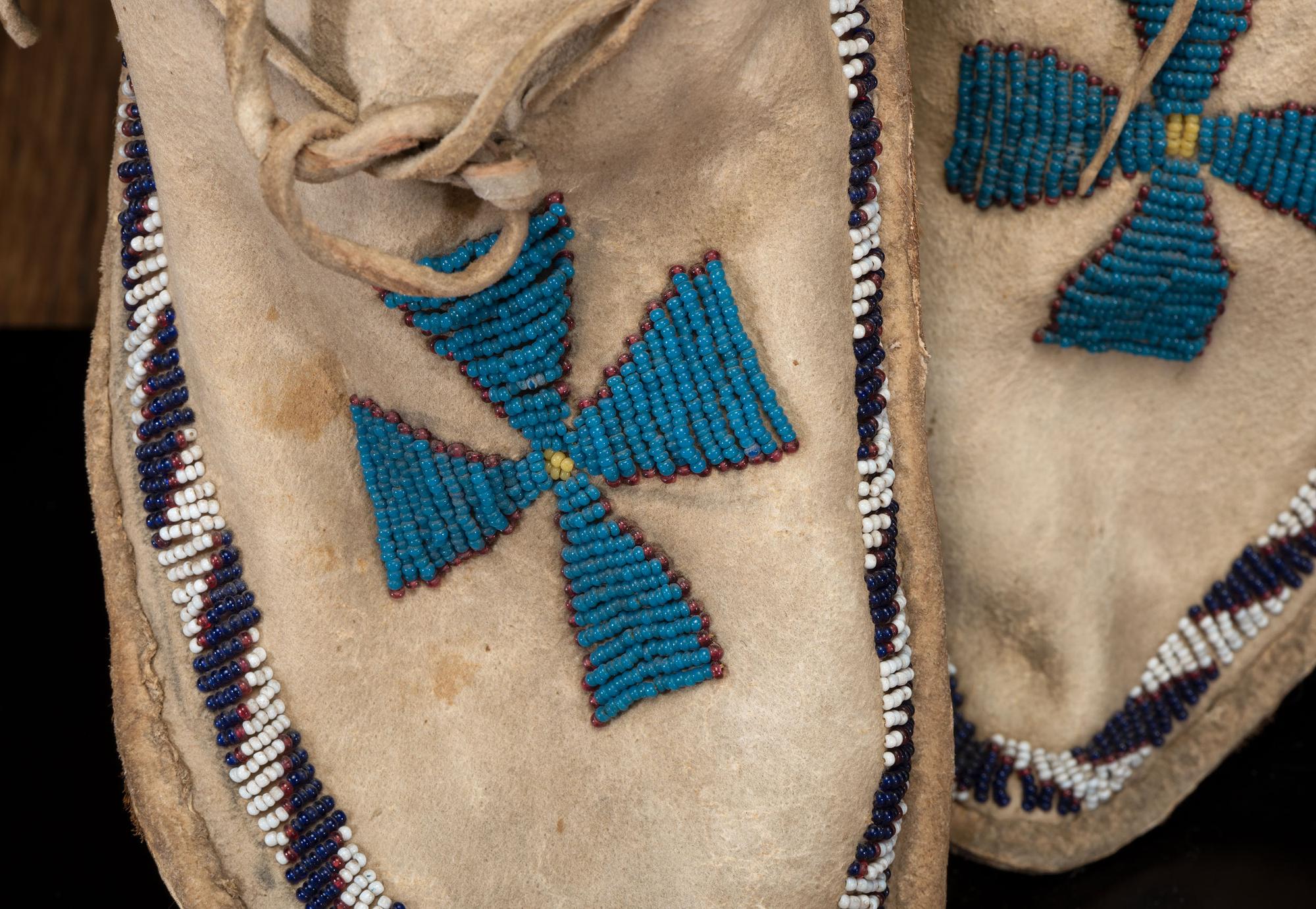 Apache Beaded Hide Moccasins, Signed by Geronimo
