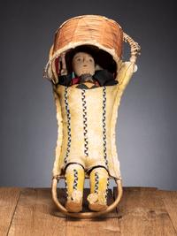 Apache Beaded Hide Cradle, with Doll