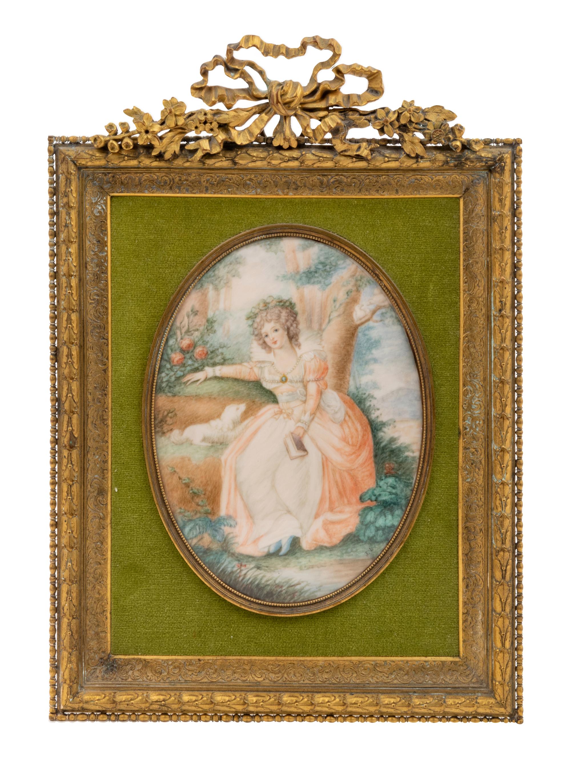 A French Miniature Painting in a Gilt Metal Frame