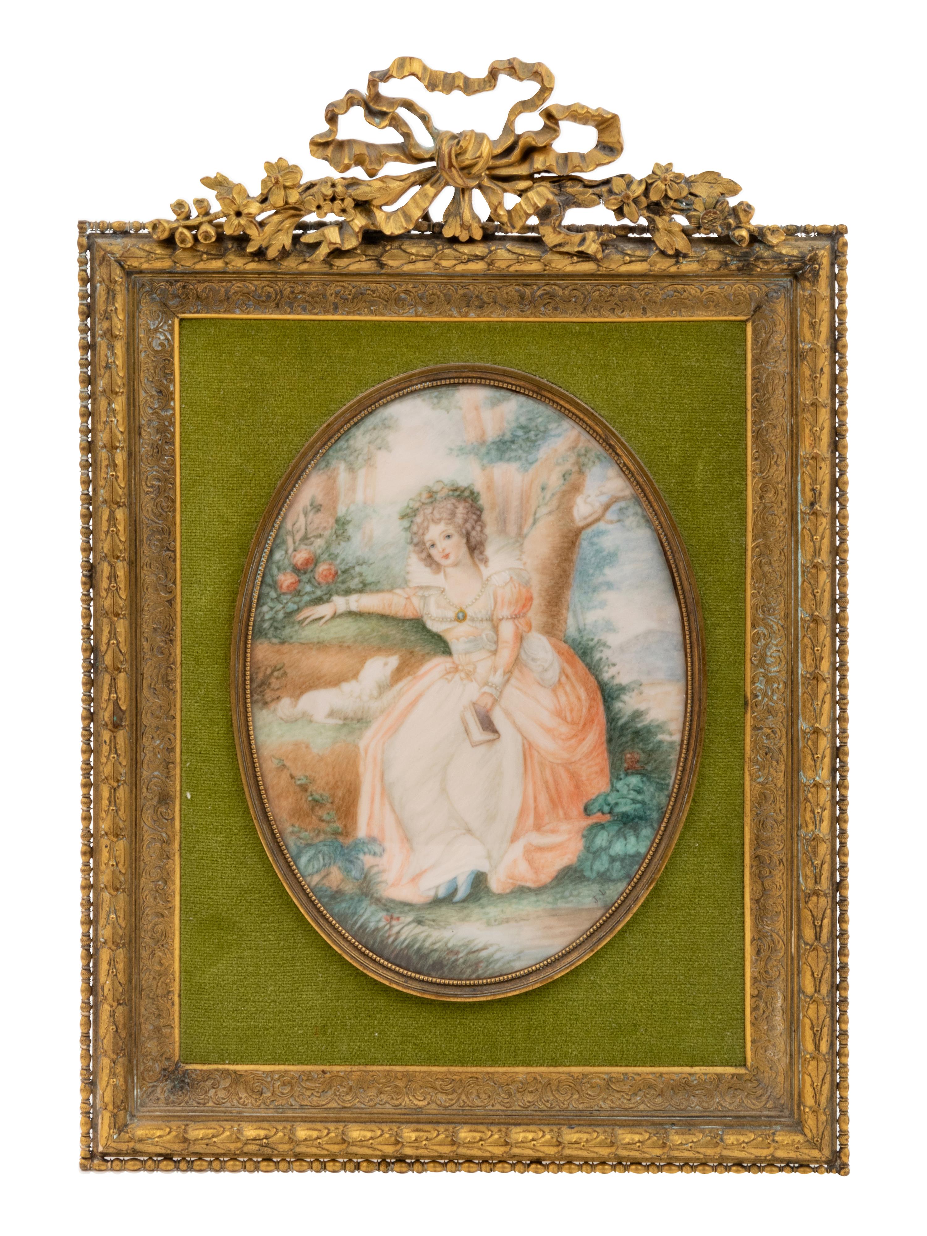 A French Miniature Painting in a Gilt Metal Frame