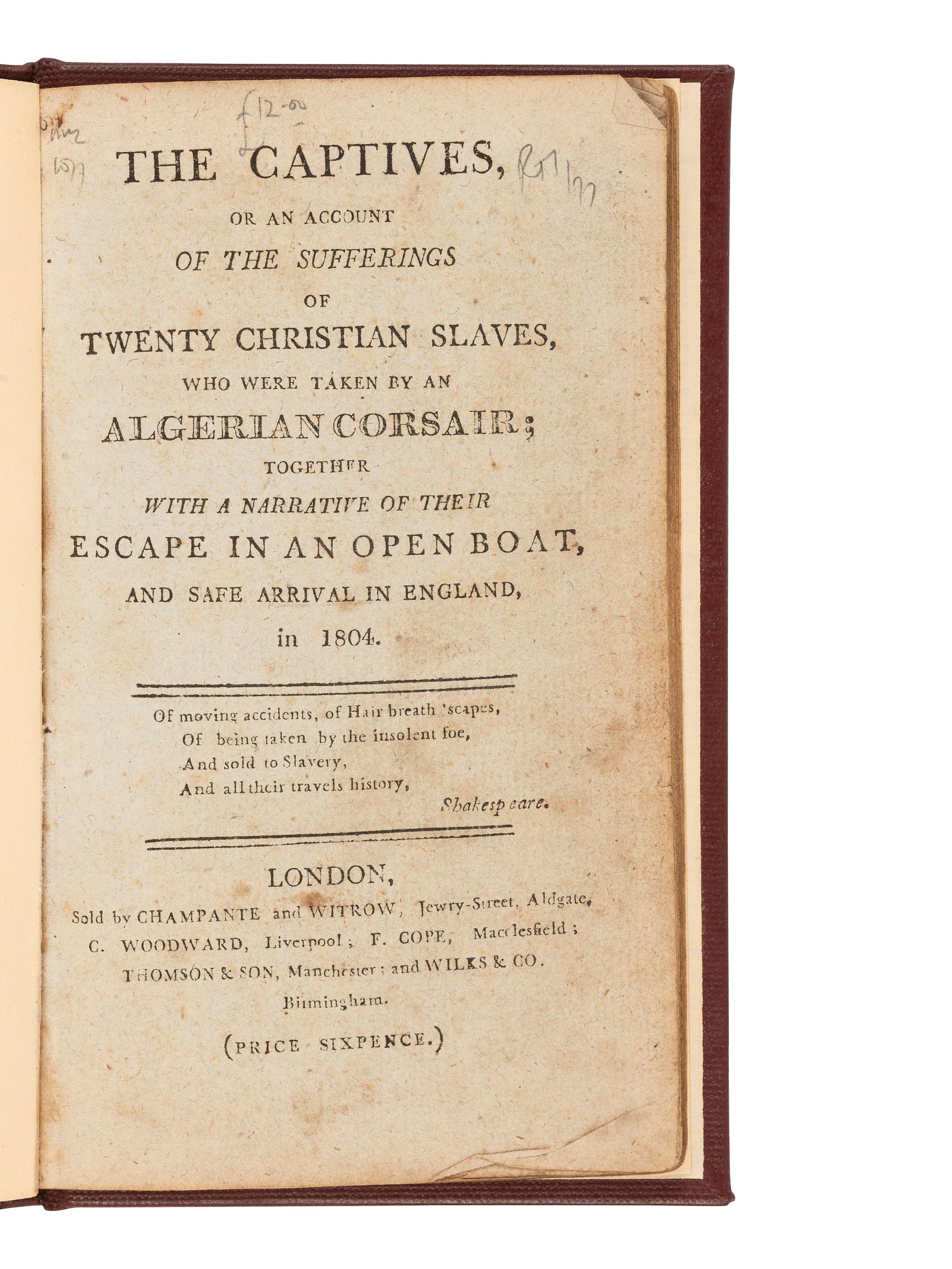 [BRITISH SHIPWRECK & CAPTIVITY]. A group of 9 narratives describing British shipwrecks and resulting captivity, comprising: