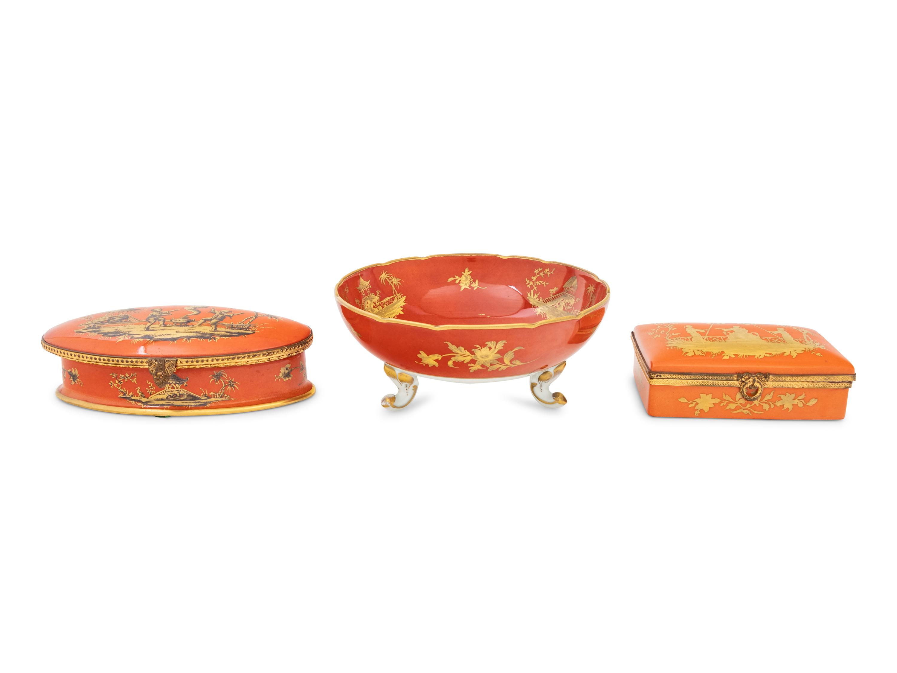 Three French Parcel Gilt Porcelain Articles