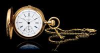 An 18 Karat Yellow Gold Hunter Case Chronograph Minute Repeater Pocket Watch, James Picard,