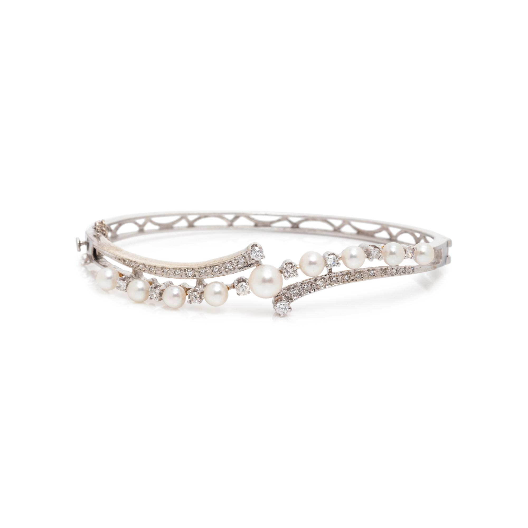 CULTURED PEARL AND DIAMOND BANGLE BRACELET