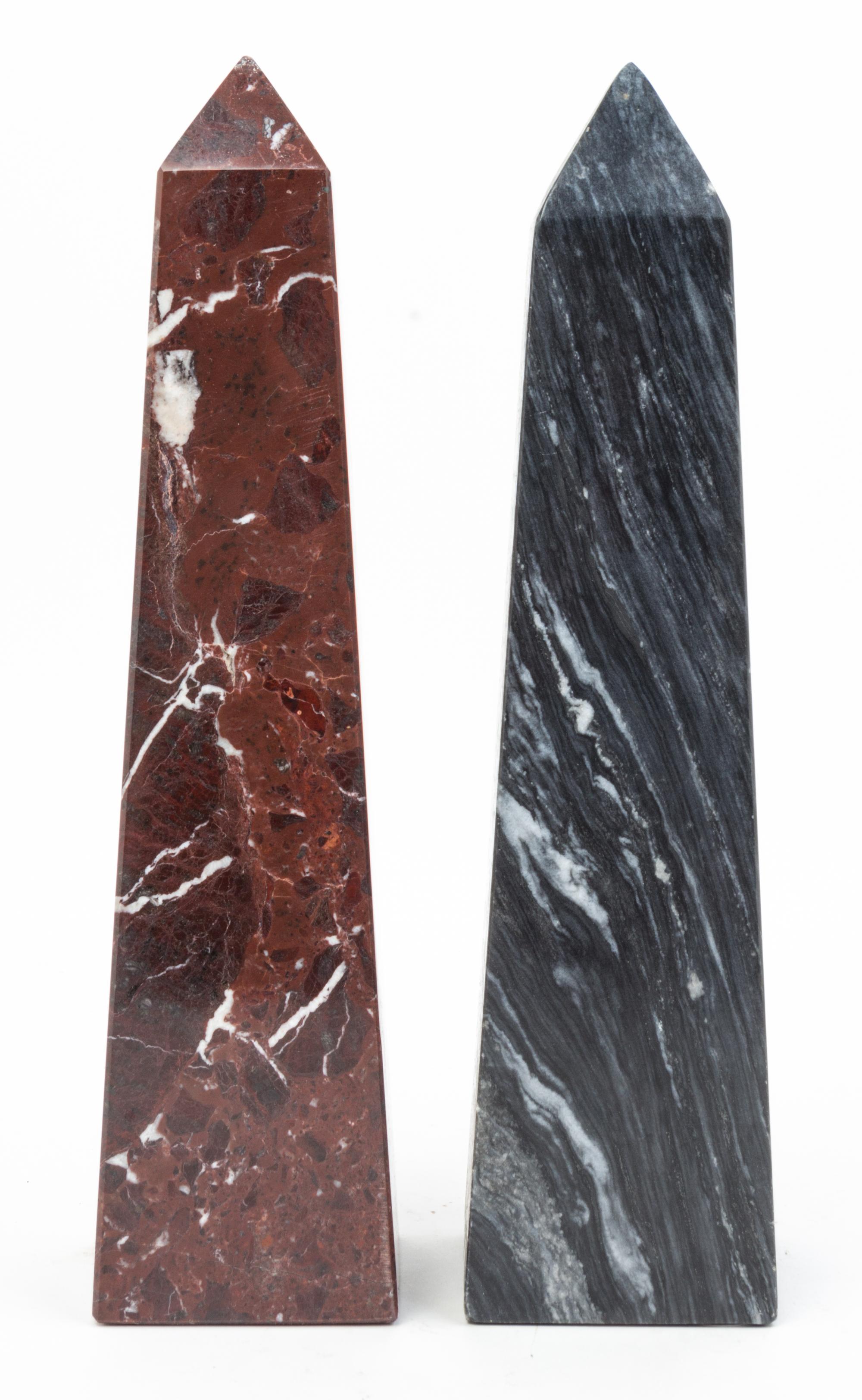 Two Marble Obelisks Height 12 inches.
