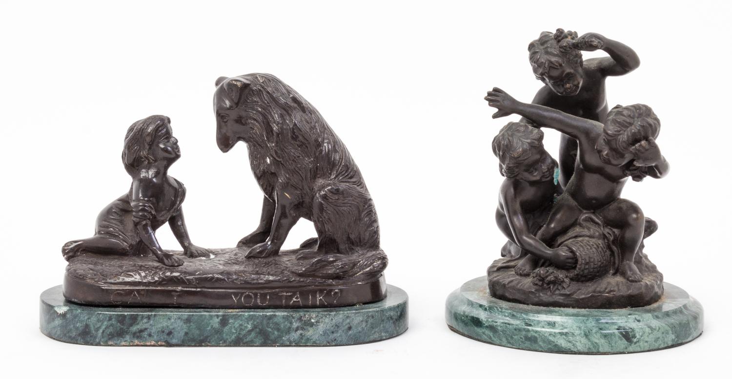 Two Bronze Figural Groups Height of taller overall 6 1/4 inches. — 20TH CENTURY