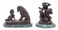 Two Bronze Figural Groups Height of taller overall 6 1/4 inches. — 20TH CENTURY