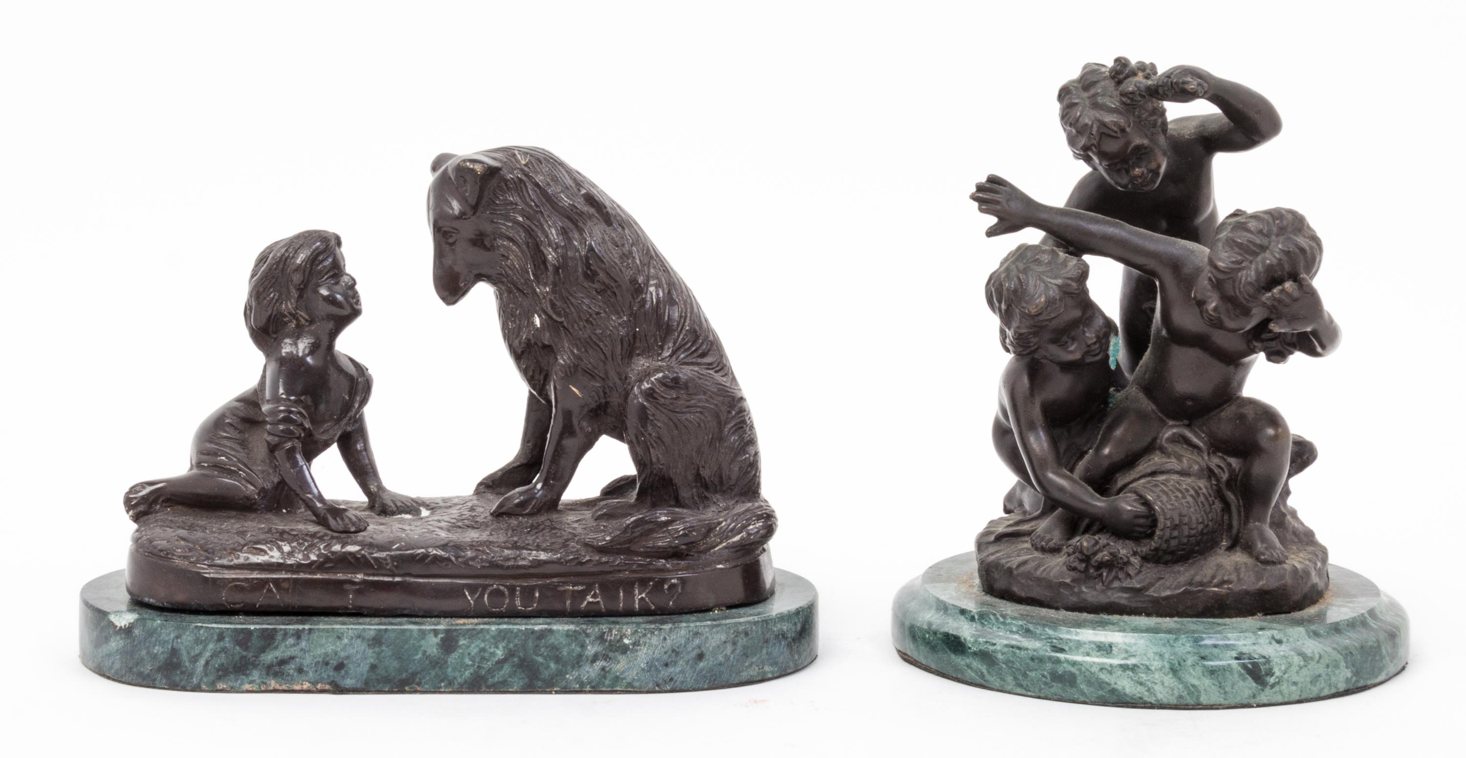 Two Bronze Figural Groups Height of taller overall 6 1/4 inches. — 20TH CENTURY