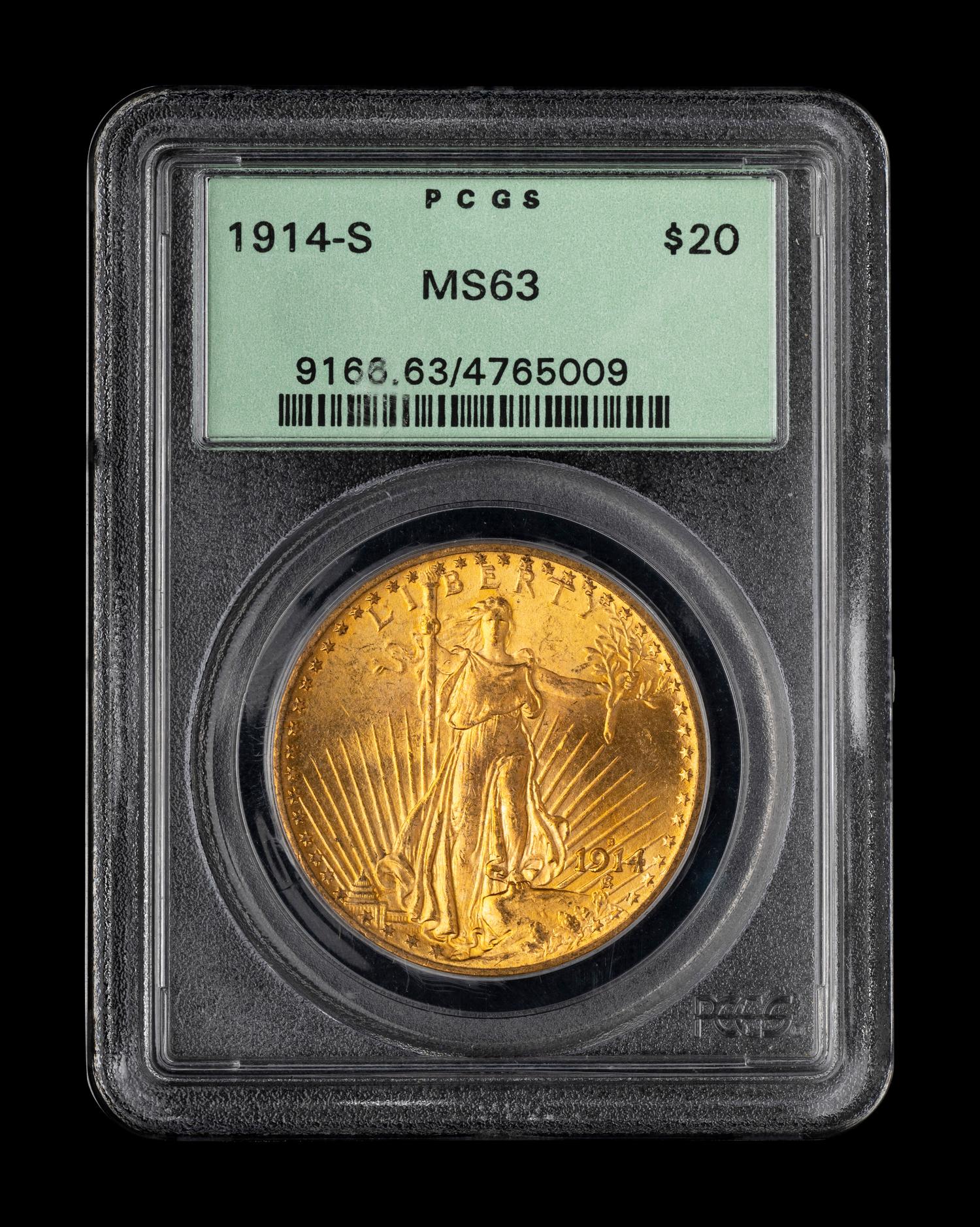 A 1914-S Saint Gaudens $20 Gold Coin (PCGS MS63)