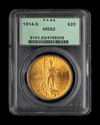 A 1914-S Saint Gaudens $20 Gold Coin (PCGS MS63)