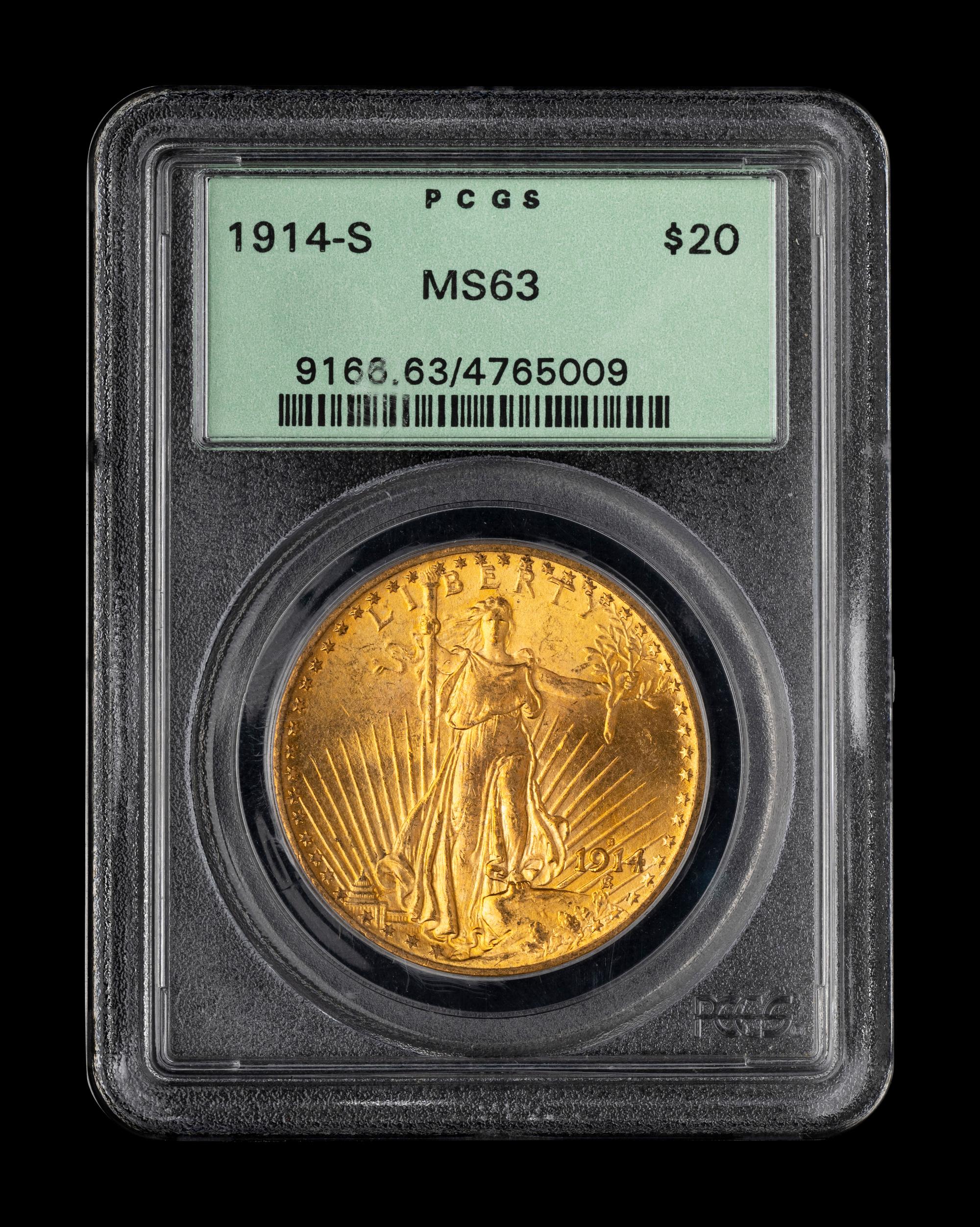 A 1914-S Saint Gaudens $20 Gold Coin (PCGS MS63)