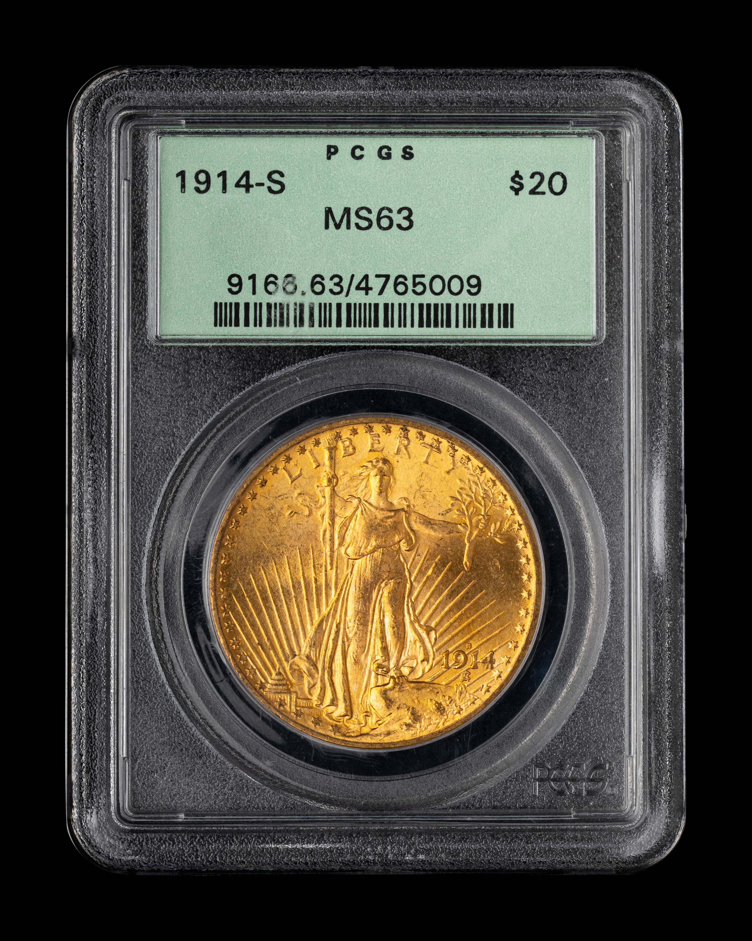 A 1914-S Saint Gaudens $20 Gold Coin (PCGS MS63)