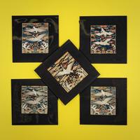 Five Korean Embroidered Silk 'Crane' Civil Official Rank Badges, Joseon Dynasty, 19th Century — 朝鮮王朝 文官鶴紋補子五件