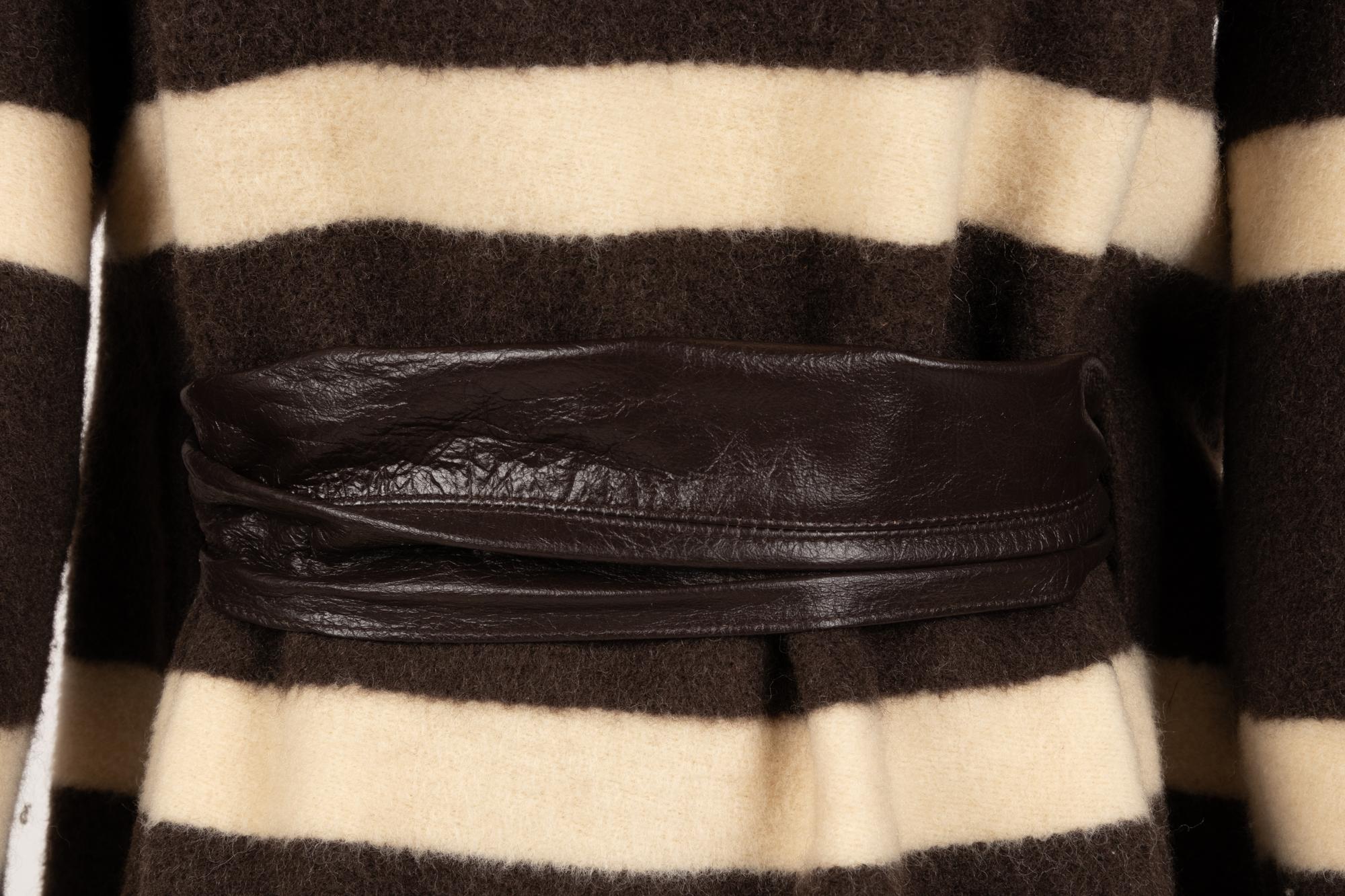 Madame Grès Haute Couture Wool Striped Dress with Leather Belt, 1960s