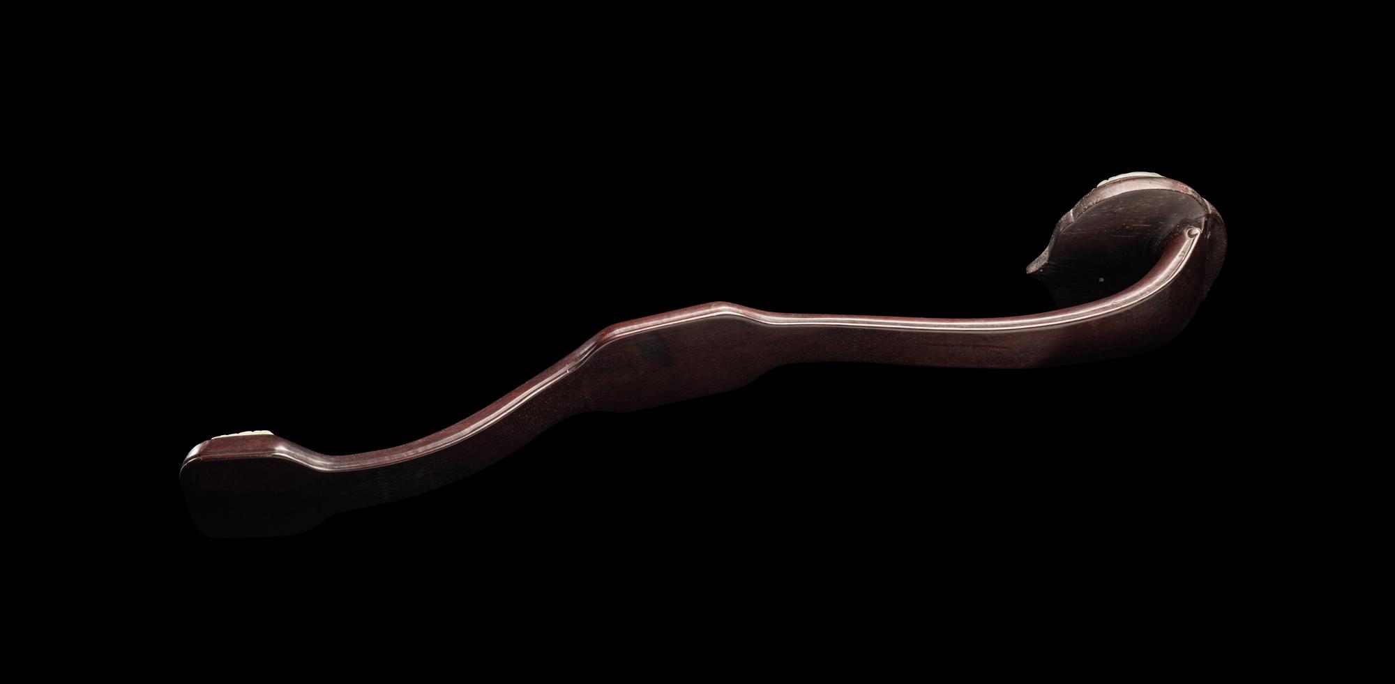 A Chinese Celadon Jade Inset Hardwood Ruyi Scepter
