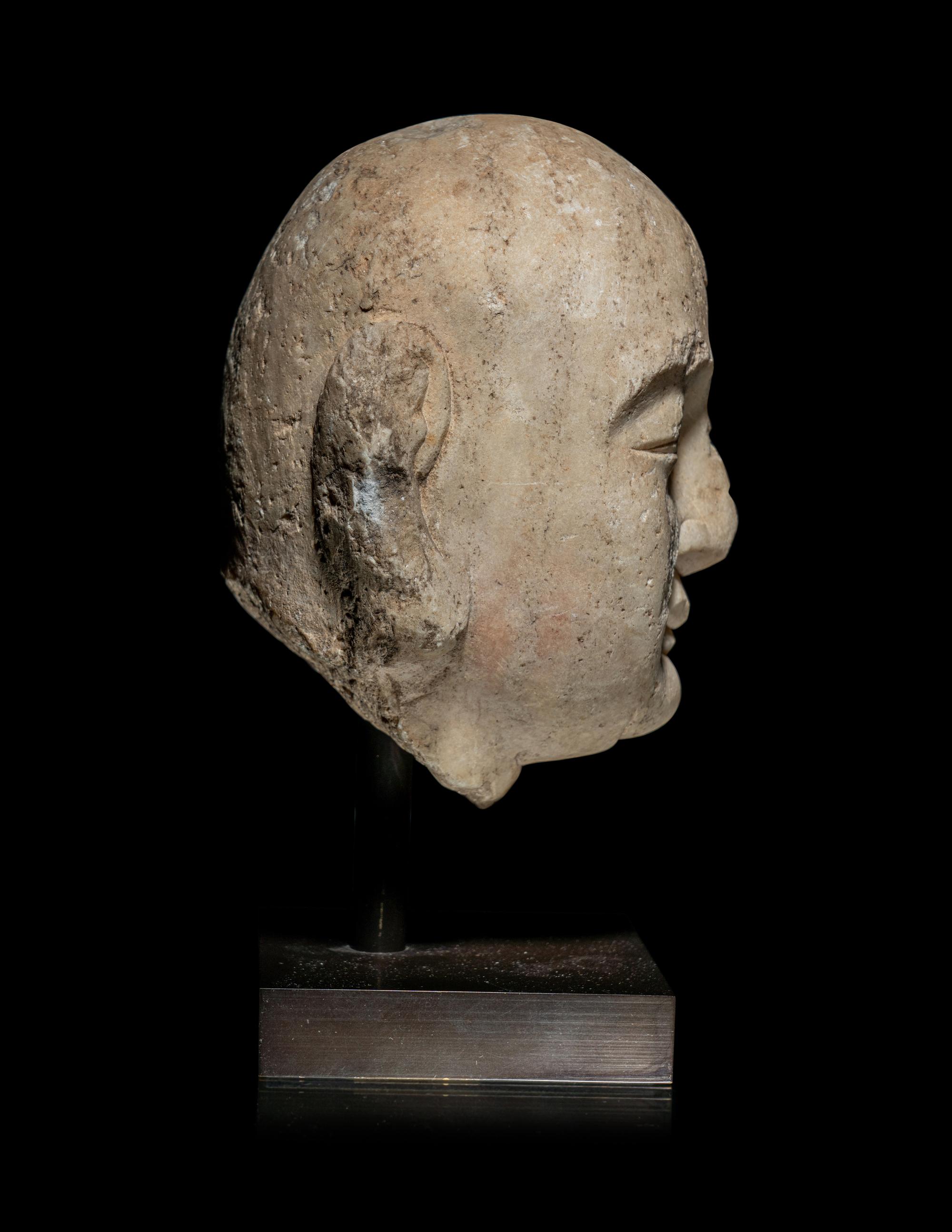 A Chinese Marble Carved Head of a Luohan