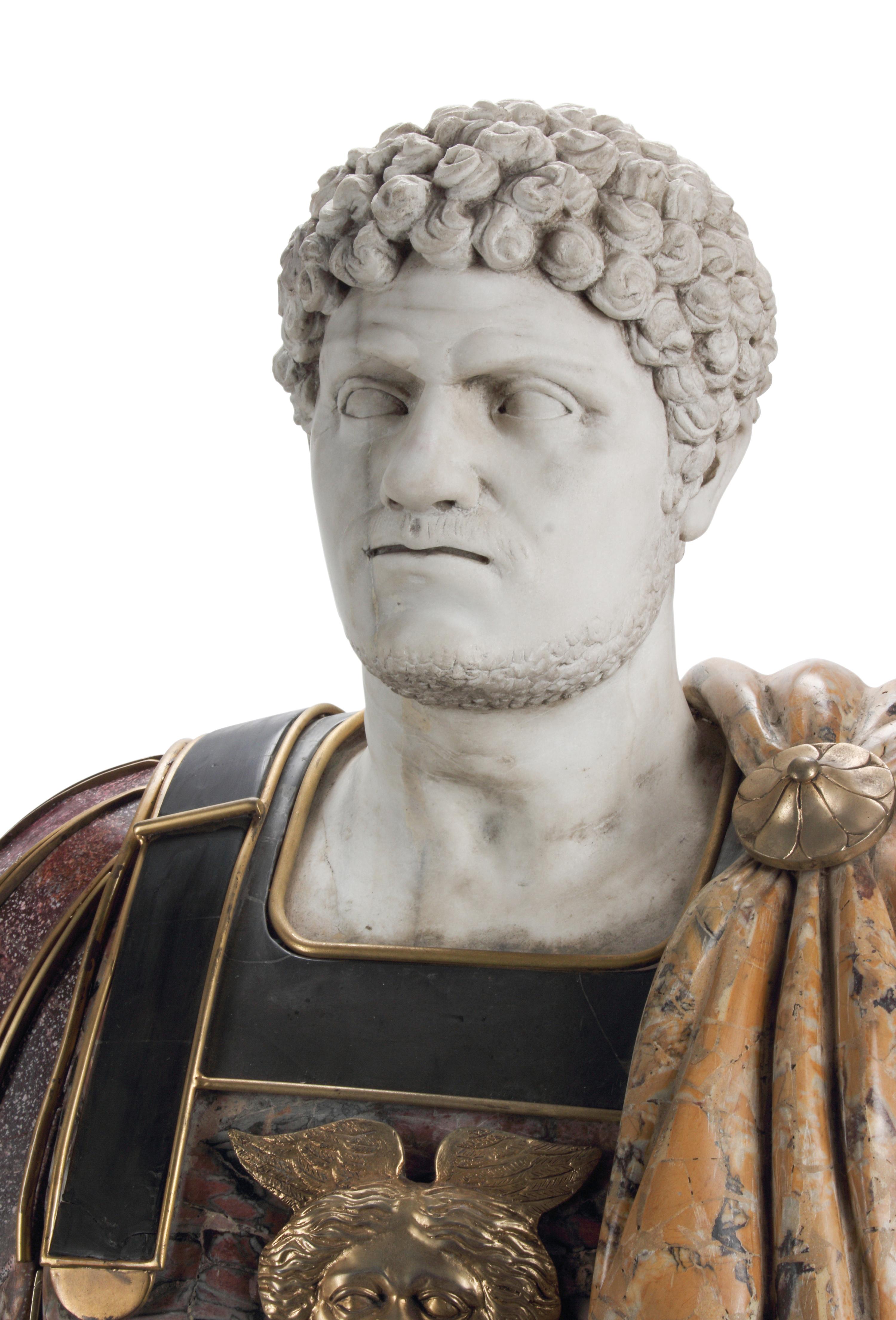 A Pair of Italian Marble, Bronze and Porphyry Busts