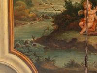 A Continental Painted Canvas Floor Screen Depicting The Judgement of Paris