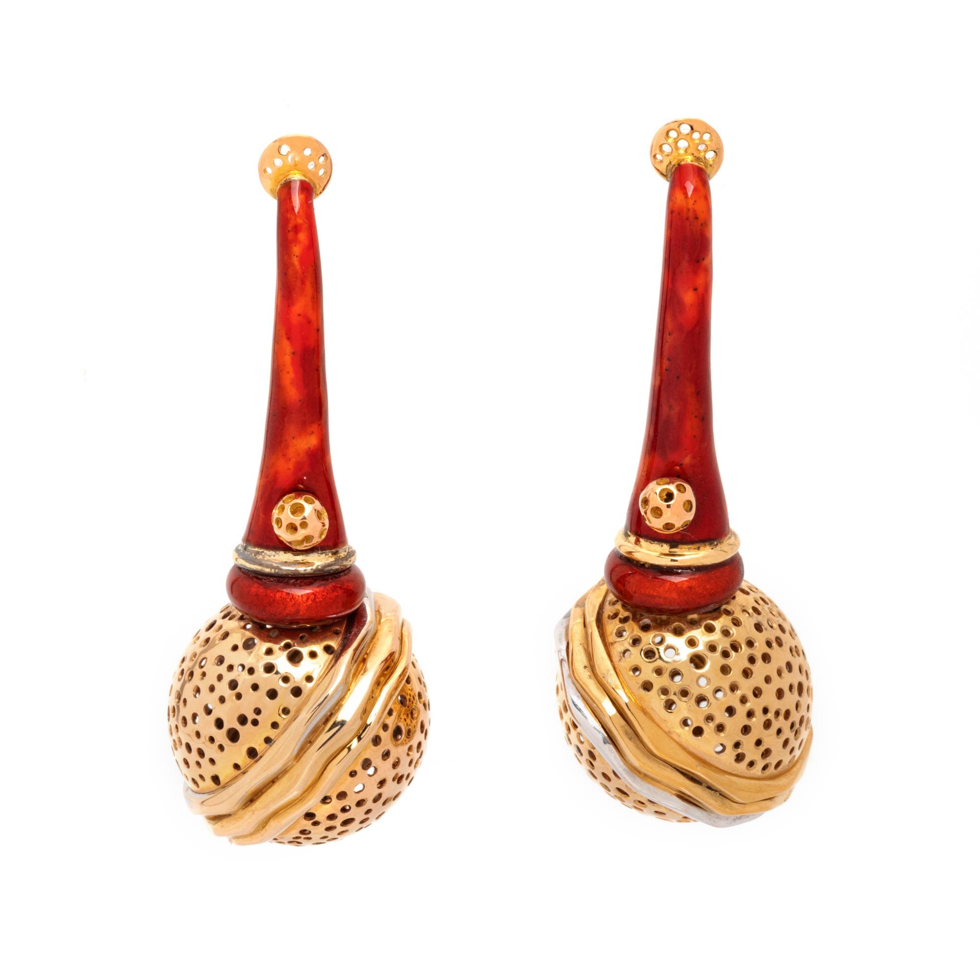 LA NOUVELLE BAGUE, YELLOW GOLD, STERLING SILVER AND ENAMEL EARRINGS