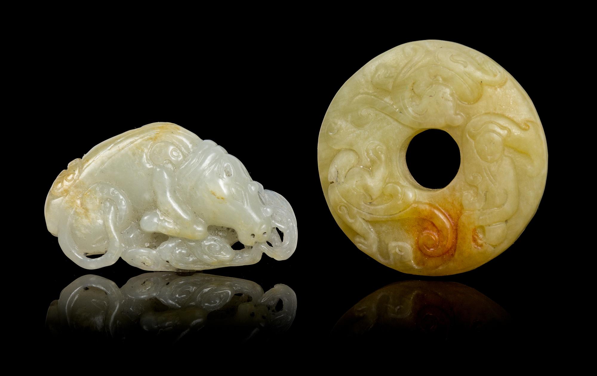 Two Carved Jade Articles Length of longer 1 7/8 inches.