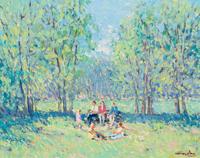 Niek van der Plas, (Dutch, b. 1954), Picnic in a Wooded Landscape